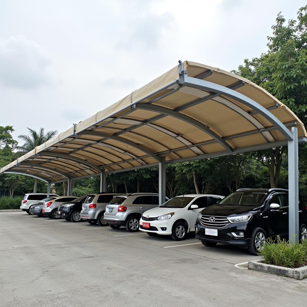 Hinh anh bat che nang mua kho 6m bao ve xe tai bai dau xe